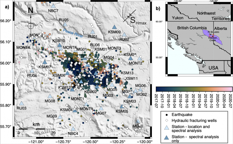 Induzierte Erdbeben aufgenommen von dem Seismisches Netwerk der RUB, McGill Universität und NRCan 